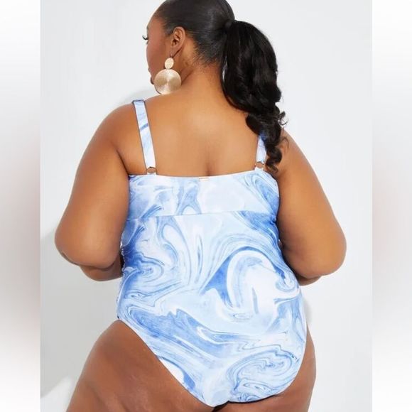 NWT Nicole Miller Women's Plus Size One Piece Swimsuit Blue Tropic Swirl - Picture 7 of 7